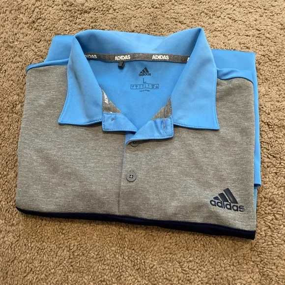 Adidas Men's Light Blue and Gray Polo Shirt - Picture 1 of 1